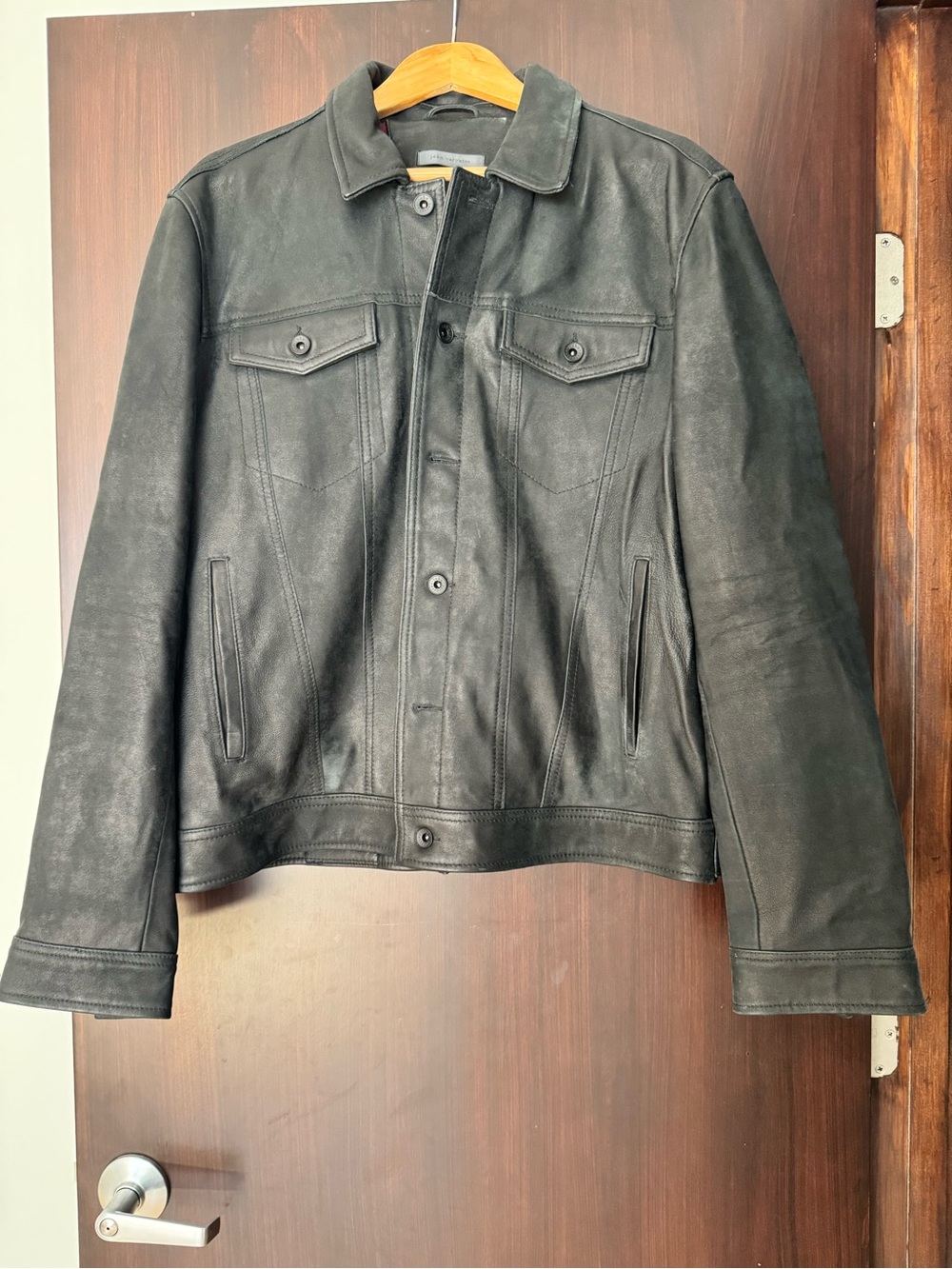 John Varvatos Black Leather Bomber Jacket